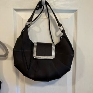 VINTAGE Black Rhinestone-Trim Hobo Bag